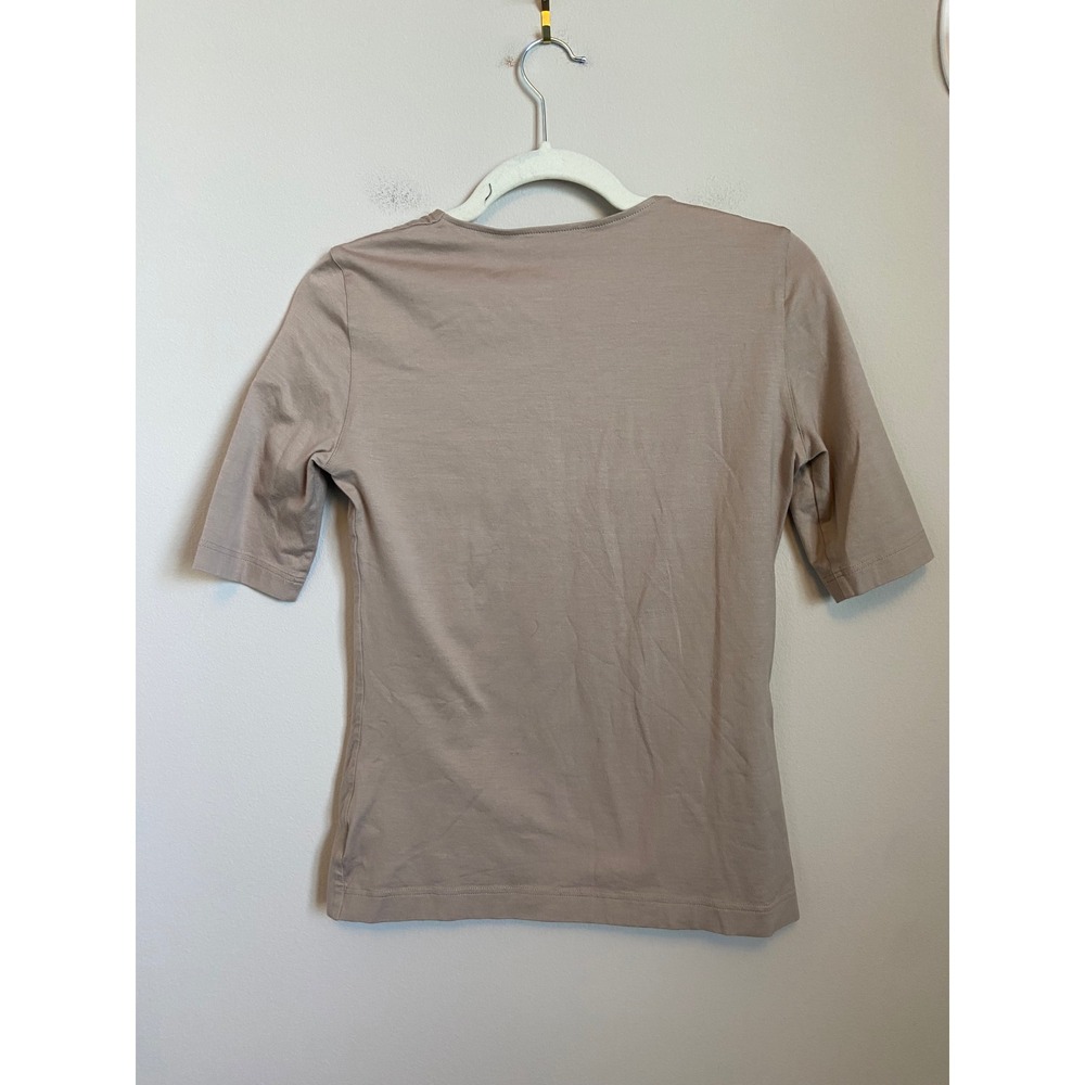 Akris Womens Taupe Beige Cotton Stretch Scoop Neck Elbow Sleeve Top Size 8 - Picture 6 of 7